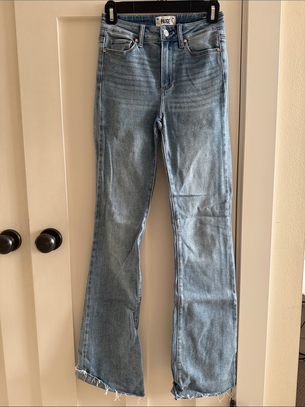 PAIGE High Rise Laurel Canyon Light Wash Jeans with Frayed Hem